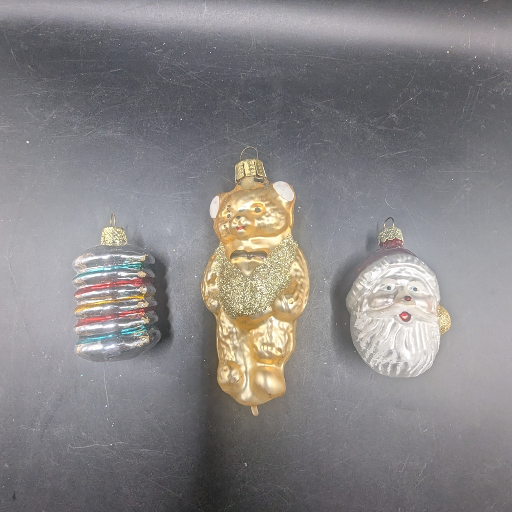 Vintage Lot Of 3 Glass Ornaments Bulb, Teddy (Radko) And Santa Face